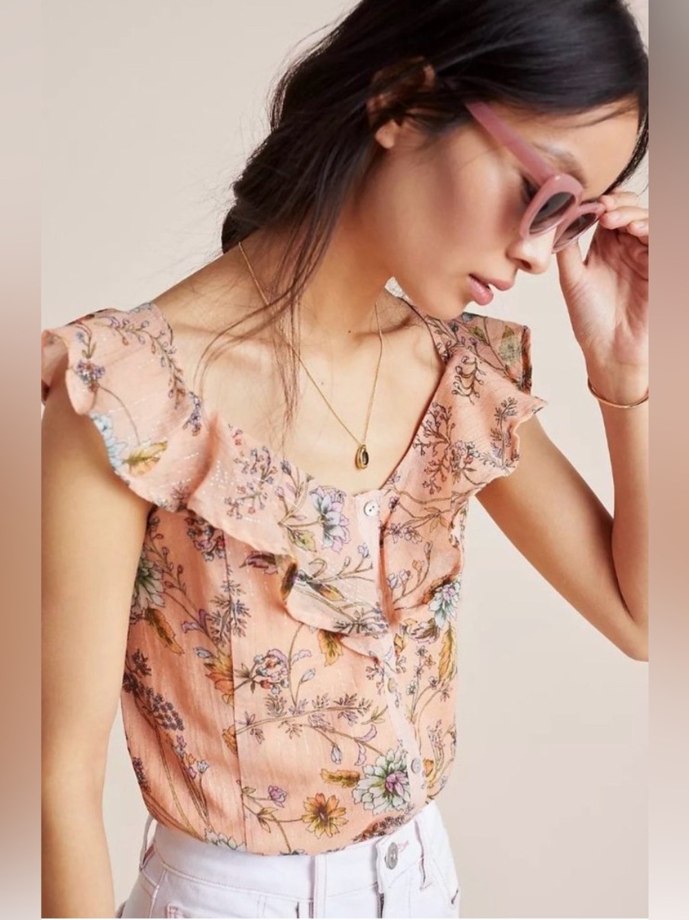 Dolan Left Coast Anthropologie Wildflower Cropped Top Orange Medium
